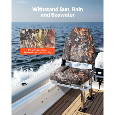 VEVOR Boat Seat High Backrest Πτυσσόμενο Κάθισμα Σκάφους Σφουγγάρι Καμουφλάζ
