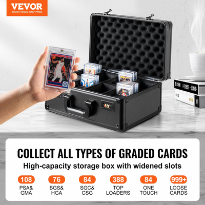 VEVOR 108 PSA Graded Card Storage Box 4 Slots Θήκη για αθλητικές κάρτες Κωδική κλειδαριά