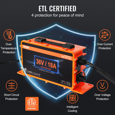 Έξυπνος φορτιστής μπαταρίας VEVOR 36 Volt 18 AMP Golf Cart για EZGO D-Style IP67 ETL