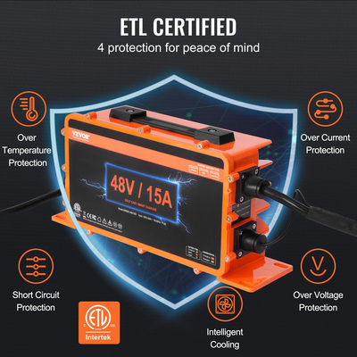 Έξυπνος φορτιστής μπαταρίας VEVOR 48 Volt 15 AMP Cart Golf για Yamaha G29 Plug IP67