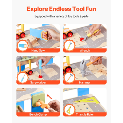 VEVOR Ξύλινος πάγκος εργαλείων για παιδιά 3 ετών+ Πάγκος εργασίας παιχνιδιών Pretend Κιτ παιχνιδιών
