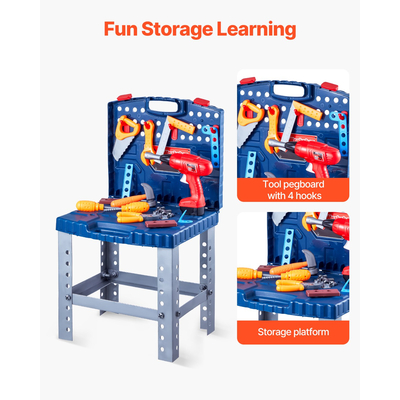 VEVOR Παιδικός πάγκος εργασίας 56 τμχ Πάγκος εργαλείων με ρεαλιστικά εργαλεία και ηλεκτρικό τρυπάνι
