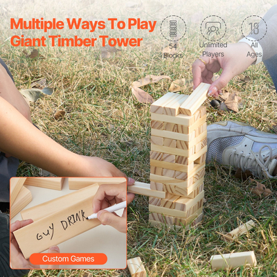 VEVOR Tumbling Timber Toy 54 Blocks Tumble Tower Blocks Παιχνίδι Pine Wood Crate