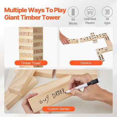 VEVOR Tumbling Timber Toy 54 Blocks Tumble Tower Blocks Κλουβί από ξύλο πεύκου Πολλαπλό