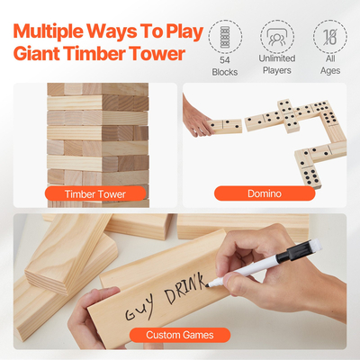 VEVOR Tumbling Timber Toy 54 Blocks Large Tumble Tower Blocks Game Τσάντα από ξύλο πεύκου