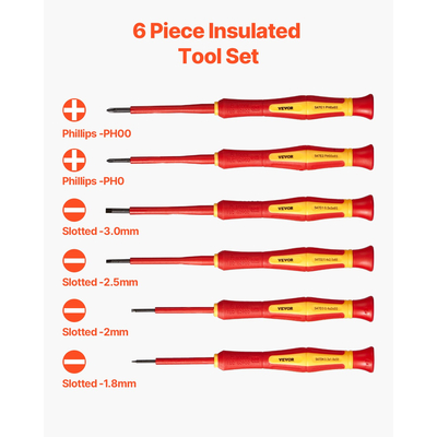 VEVOR Σετ μονωτικό κατσαβίδι 6 τεμαχίων μονωτικό σετ εργαλείων για ηλεκτρολόγους