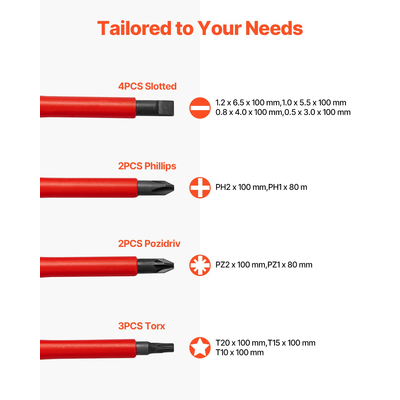 Σετ μονωμένων κατσαβιδιών VEVOR Σετ εργαλείων με μόνωση 13 τεμαχίων για ηλεκτρολόγους