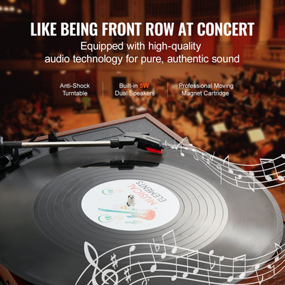 VEVOR Bluetooth Vinyl Πικάπ Ηχεία 3 ταχυτήτων με ζώνη 5W