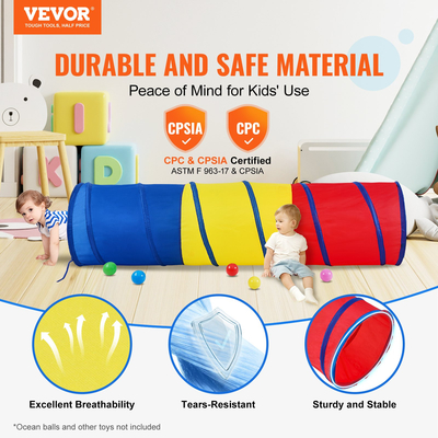 VEVOR Kids Play Tunnel Tent για νήπια, Πολύχρωμο Pop Up Crawl Tunnel Toy για μωρό ή κατοικίδιο, Πτυσσόμενο δώρο για αγόρι και κορίτσι Play Tunnel Indoor and Outdoor παιχνίδι Κόκκινο/Κίτρινο/Μπλε Πολύχρωμο