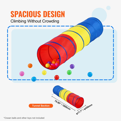 VEVOR Kids Play Tunnel Tent για νήπια, Πολύχρωμο Pop Up Crawl Tunnel Toy για μωρό ή κατοικίδιο, Πτυσσόμενο δώρο για αγόρι και κορίτσι Play Tunnel Indoor and Outdoor παιχνίδι Κόκκινο/Κίτρινο/Μπλε Πολύχρωμο