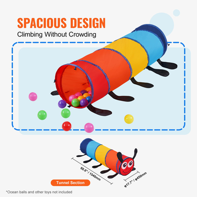 VEVOR Kids Play Tunnel Tent για νήπια, Πολύχρωμο Pop Up Caterpillar Crawl Tunnel Toy για μωρό ή κατοικίδιο, Πτυσσόμενο δώρο για αγόρι και κορίτσι Παίξτε Tunnel παιχνίδι εσωτερικού και εξωτερικού χώρου, Πολύχρωμο