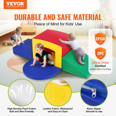 VEVOR Toddler Climbing Toys Indoor, 5 Piece Climb, Crawl and Tunnel Equipment Soft Play, Foam Climbing Toys, Kids Tunnel Maze με σκάλες και ράμπα, Εσωτερικός χώρος για παιδιά προσχολικής ηλικίας Εύκολος καθαρισμός (Ποικίλα)