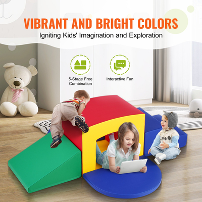 VEVOR Toddler Climbing Toys Indoor, 5 Piece Climb, Crawl and Tunnel Equipment Soft Play, Foam Climbing Toys, Kids Tunnel Maze με σκάλες και ράμπα, Εσωτερικός χώρος για παιδιά προσχολικής ηλικίας Εύκολος καθαρισμός (Ποικίλα)