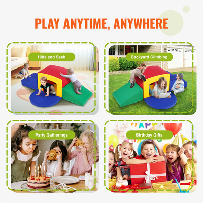 VEVOR Toddler Climbing Toys Indoor, 5 Piece Climb, Crawl and Tunnel Equipment Soft Play, Foam Climbing Toys, Kids Tunnel Maze με σκάλες και ράμπα, Εσωτερικός χώρος για παιδιά προσχολικής ηλικίας Εύκολος καθαρισμός (Ποικίλα)