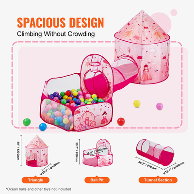 VEVOR 3 σε 1 Παιδική σκηνή παιχνιδιού με τούνελ για κορίτσια, πρίγκιπες, αγόρια, μωρά και νήπια, εσωτερικό/εξωτερικό Pop Up Playhouse με τσάντα μεταφοράς και ιμάντες ως δώρα γενεθλίων, Χρώμα ματζέντα