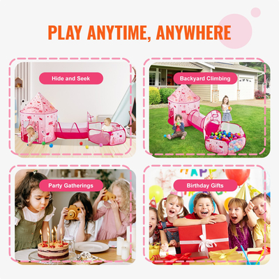 VEVOR 3 σε 1 Παιδική σκηνή παιχνιδιού με τούνελ για κορίτσια, πρίγκιπες, αγόρια, μωρά και νήπια, εσωτερικό/εξωτερικό Pop Up Playhouse με τσάντα μεταφοράς και ιμάντες ως δώρα γενεθλίων, Χρώμα ματζέντα