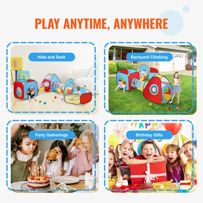 VEVOR 5 σε 1 Παιδική σκηνή με τούνελ, στεφάνι μπάσκετ για αγόρια, κορίτσια, μωρά και νήπια, εσωτερικό/εξωτερικό Pop Up Playhouse με τσάντα μεταφοράς και δώρα γενεθλίων με ιμάντες, κόκκινο/κίτρινο/μπλε