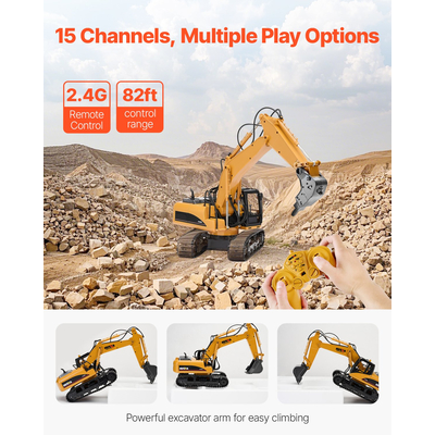VEVOR Remote Control Excavator Toy 15 Channel 1:14 Scale RC Excavator Digger