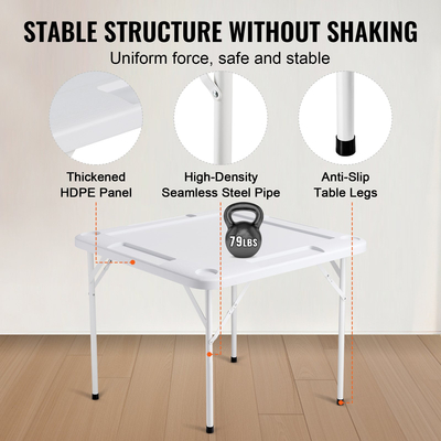 VEVOR Mahjong Τραπέζι με πτυσσόμενα χαρτιά 4 παίκτες και 4 ποτηροθήκες Δίσκοι για μάρκες Λευκός