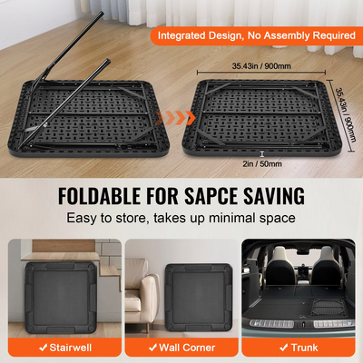 Τραπέζι VEVOR Mahjong, τετράγωνο τραπέζι πτυσσόμενο 4 παίκτες με 4 ποτηροθήκες & 4 δίσκους για μάρκες, φορητό τραπέζι Domino με 1 σετ ντόμινο για παζλ Mahjong Poke, 35,4 x 35,4 ιντσών, μαύρο