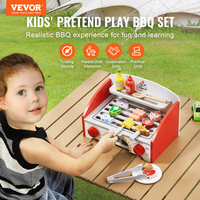 VEVOR 26 ΤΕΜ. Παιδική ψησταριά μπάρμπεκιου Playset Ξύλινη ψησταριά μαγειρικής σετ παιχνιδιών Pretend Sound