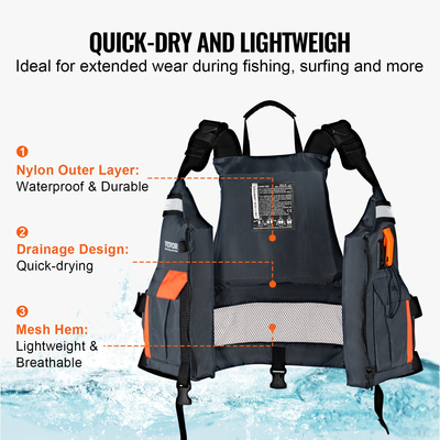 VEVOR Watersports Life Vest PFD 85N Buoyancy Life Jacket για άνδρες και γυναίκες M