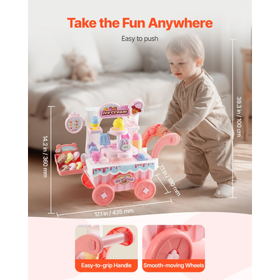 Παιδικό καρότσι παγωτού VEVOR Παιχνίδι προσποίησης Κατάστημα παγωτού για παιδιά 3+ ετών Ροζ