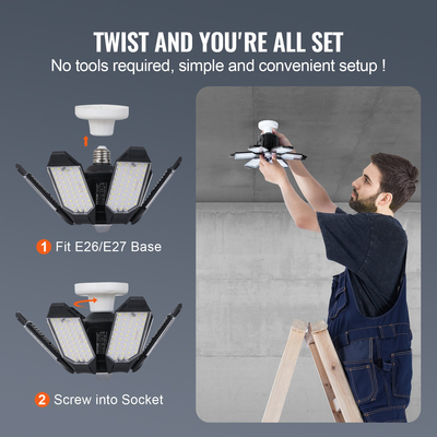 VEVOR LED φωτιστικό γκαράζ 15000LM 2 πακέτα Παραμορφώσιμο φωτεινό φωτιστικό οροφής καταστήματος