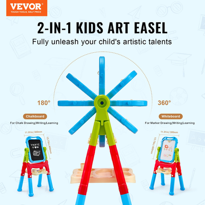 VEVOR 2-in-1 Kids Art Easel Μαγνητικός πίνακας κιμωλίας διπλής όψης Περιστρεφόμενος