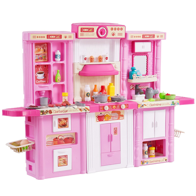 VEVOR Kitchen Playset Kids Pretend Cooking Play Toy 74 Piece Αξεσουάρ Ροζ