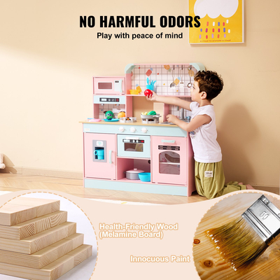 VEVOR Kitchen Playset Kids Pretend Cooking Play Toy 24 Piece Αξεσουάρ Ροζ