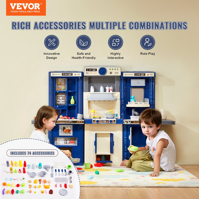 VEVOR Kitchen Playset Kids Pretend Cooking Play Toy 74 Piece Αξεσουάρ Μπλε