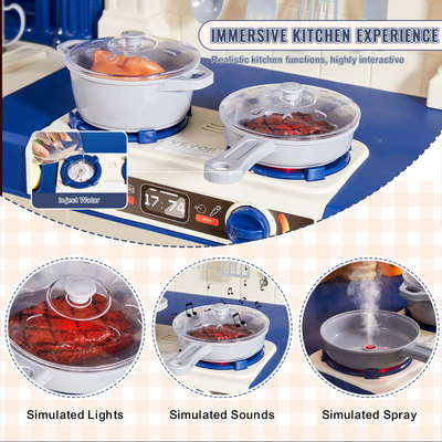 VEVOR Kitchen Playset Kids Pretend Cooking Play Toy 74 Piece Αξεσουάρ Μπλε