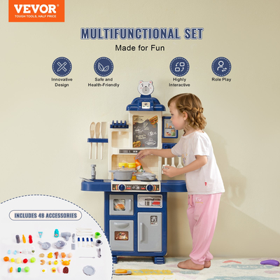 VEVOR Kitchen Playset Kids Pretend Cooking Play Toy 48 Piece Αξεσουάρ Μπλε