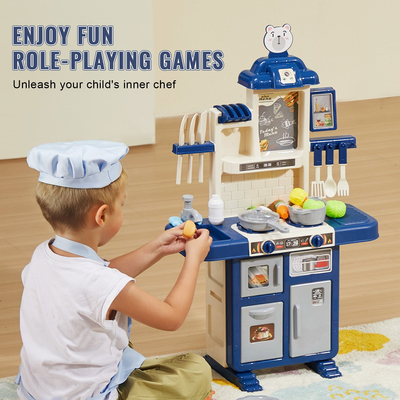 VEVOR Kitchen Playset Kids Pretend Cooking Play Toy 48 Piece Αξεσουάρ Μπλε