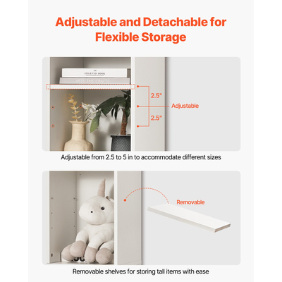 VEVOR 8 Επιπέδων Στενή Βιβλιοθήκη 71" Ξύλινη Ανοιχτή Βιβλιοθήκη Ρυθμιζόμενο Ράφι Λευκό