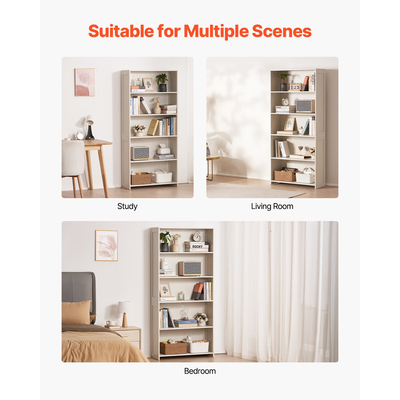 VEVOR 5 Επιπέδων Φαρδιά Βιβλιοθήκη 68" Ξύλινη Ανεξάρτητη Ανοιχτή Βιβλιοθήκη Ράφι Λευκό