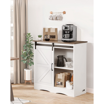 VEVOR Coffee Bar Cabinet Τραπέζι 3 επιπέδων Coffee Bar με πόρτες αχυρώνα καφέ λευκό