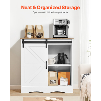 VEVOR Coffee Bar Cabinet Τραπέζι 3 επιπέδων Coffee Bar με πόρτες αχυρώνα καφέ λευκό