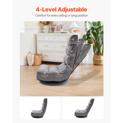 VEVOR 360° περιστρεφόμενη καρέκλα παιχνιδιών δαπέδου με αναδιπλούμενη καρέκλα 4 ρυθμιζόμενων θέσεων