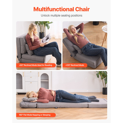 VEVOR Convertible Flip Chair με 5 ρυθμιζόμενες θέσεις δαπέδου Lazy Sofa Grey