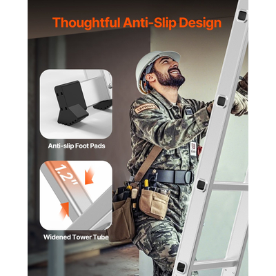 Πτυσσόμενη σκάλα πολλαπλών χρήσεων VEVOR 7 σε 1 5 Βήμα 19 πόδια Reach Height Metal