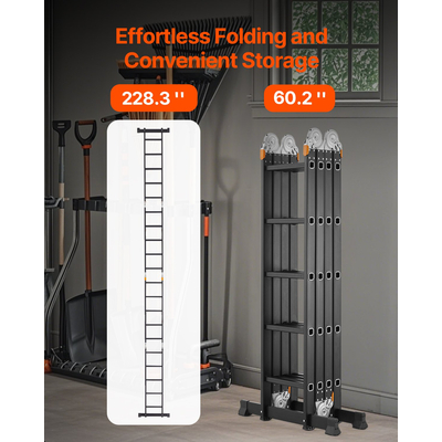 Πτυσσόμενη σκάλα πολλαπλών χρήσεων VEVOR 7 σε 1 5 Βήμα 19 πόδια Ύψος προσέγγισης για εργασία