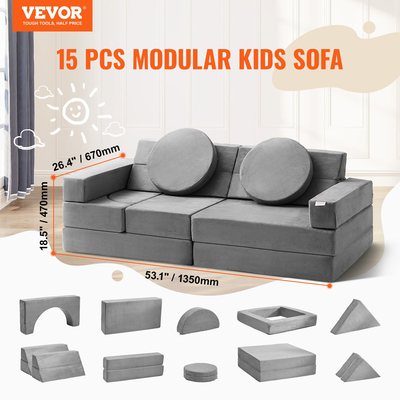 VEVOR Play Couch, 15 τμχ Modular Kids Nugget καναπές, Καναπές από αφρό για νήπια με σφουγγάρι 25D υψηλής πυκνότητας για παιχνίδι, δημιουργικότητα, ύπνο, ευφάνταστα παιδικά έπιπλα για υπνοδωμάτιο και αίθουσα παιχνιδιών