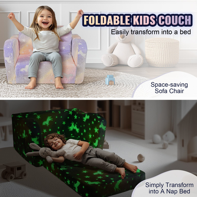 Πτυσσόμενη παιδική καρέκλα VEVOR 2 σε 1 Ξαπλώστρα μωρού Καναπές Glow σε Dark Kids καναπέ