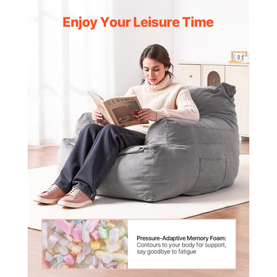 Καρέκλα VEVOR Bean Bag Καρέκλα καναπέ BeanBag με μπράτσα για ενήλικες Λούτρινο γκρι