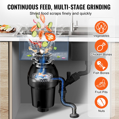 VEVOR Garbage Disposal 1,25 HP Continuous Food Waste Disposer 4060RPM EZ Connect