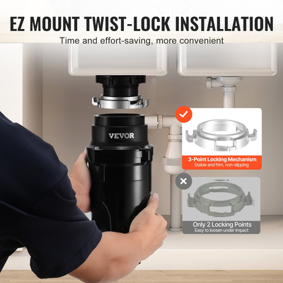 VEVOR Garbage Disposal 1/2 HP Continuous Food Waste Disposer 3820 RPM EZ Connect