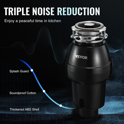 VEVOR Garbage Disposal 1/2 HP Continuous Food Waste Disposer 3-Bolt 3820 RPM