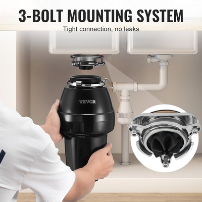 VEVOR Garbage Disposal 1/2 HP Continuous Food Waste Disposer 3-Bolt 3820 RPM